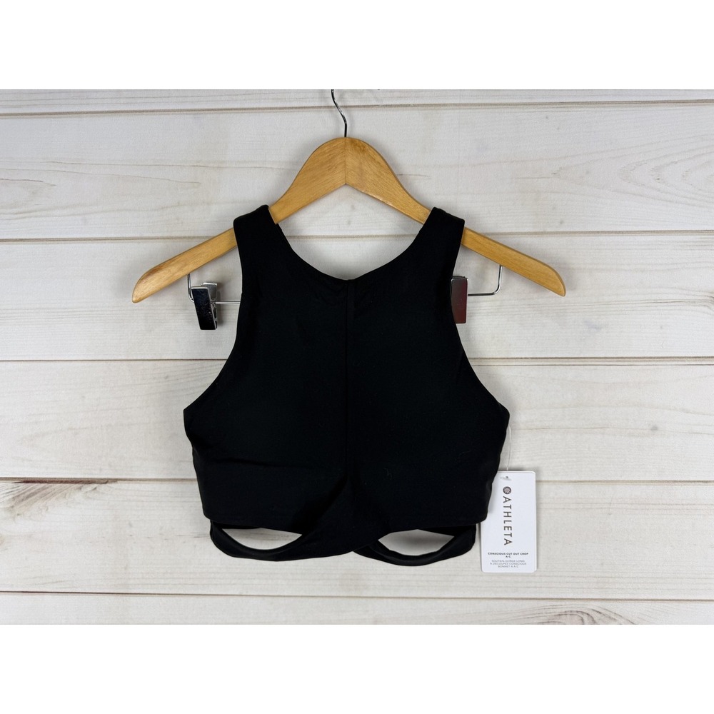 Athleta Tank Top Womens Small Petite Black Conscious Cut Out Crop Yoga Athletic